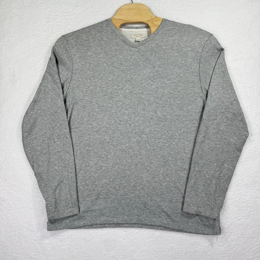 Banana Republic Shirt Mens L Gray Long Sleeve V Neck Sweatshirt Classic Soft